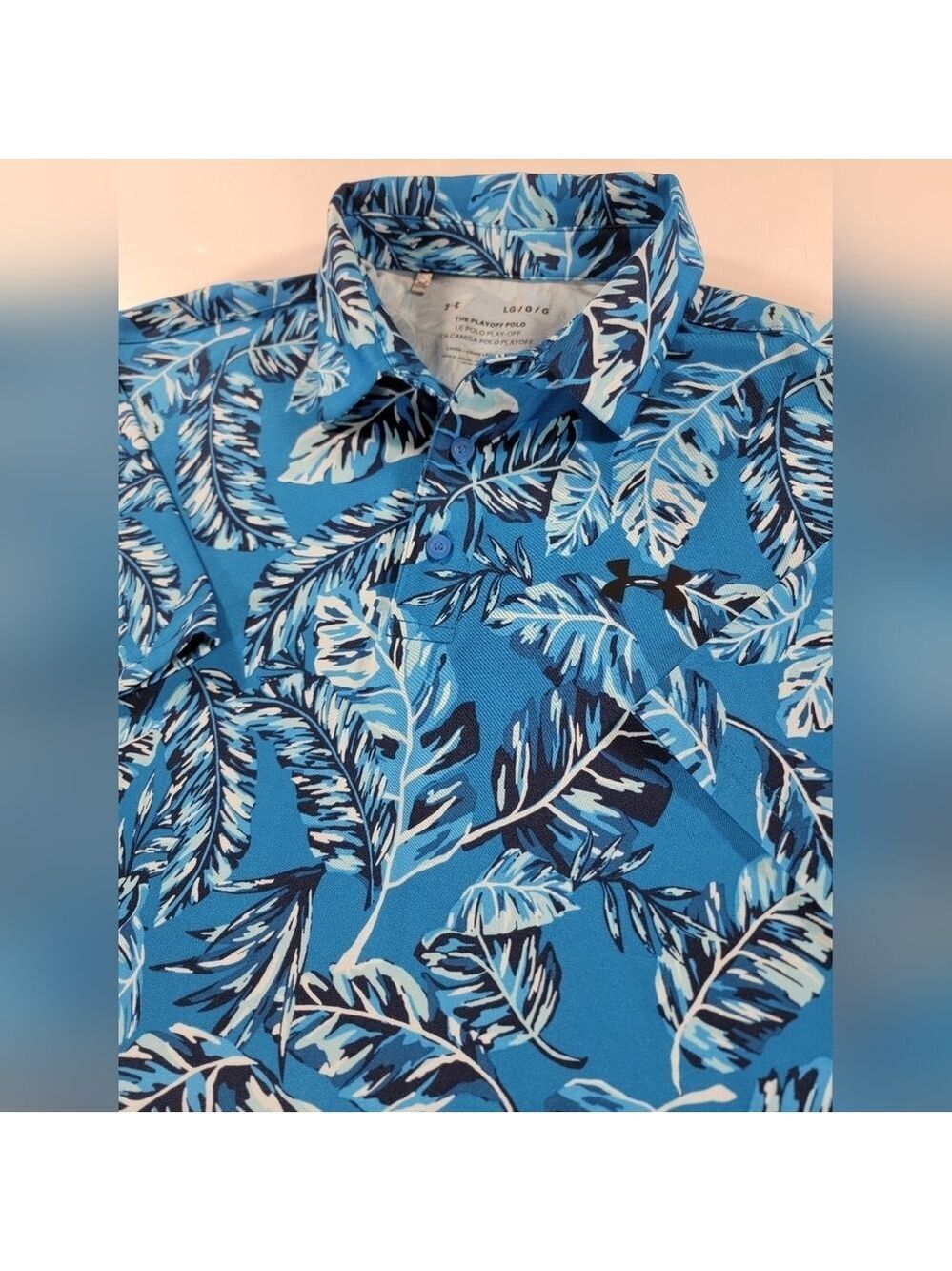 Under Armour Polo Shirt Mens Large Blue Floral Playoff Loose Golf Performance